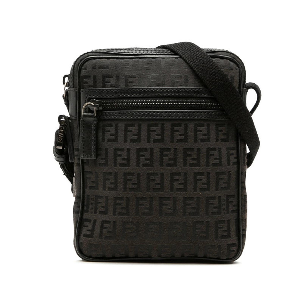 Fendi Zucchino Crossbody Bag Brown Black Canvas Leather